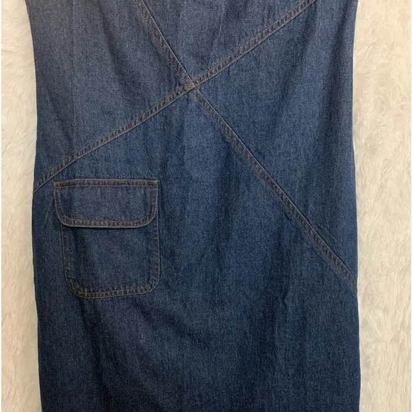 Le Mieux Dress Women 6 Blue Shift Denim Sweetheart Frayed Cotton Preppy no tags - Picture 6 of 13